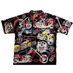 Orange County Choppers Shirt Mens Sz L Red Biker Flames Black Motorcycle Print